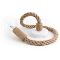Lampy sufitowe - Loft Ari dębowa lampa wisząca z liną konopną, biała podsufitka KOLOROWE KABLE - miniaturka - grafika 1
