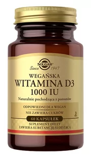 SOLGAR Wegańska Witamina D3 1000 IU, 60 kapsułek - Witaminy i minerały - miniaturka - grafika 1