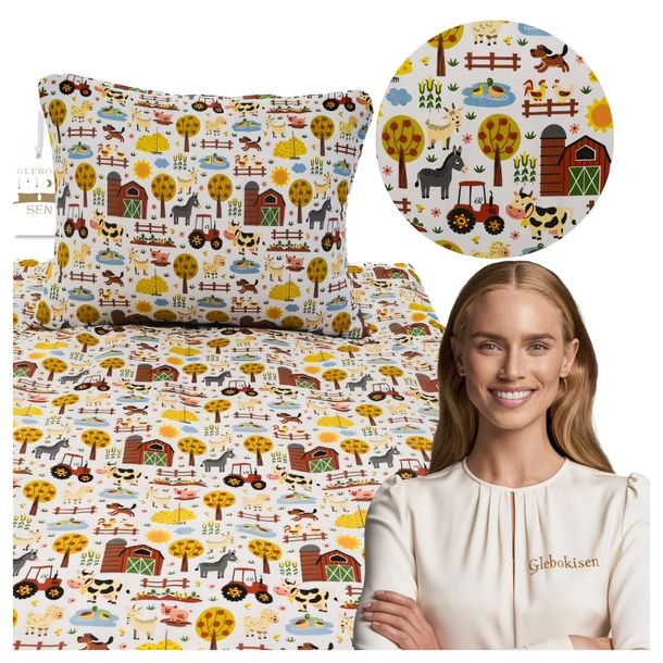 Pościel Dziecięca 120x160 + 70x80 Wesoła Farma Bawełna 100% Lekka Polska