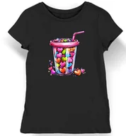 Koszulki i topy damskie - Koszulka damska z shake wypełniony serduszkami walentynki czarna 2XL - miniaturka - grafika 1