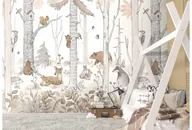Tapety - Forest Mural Sepia Tapeta z Lasem i Zwierzętami - miniaturka - grafika 1