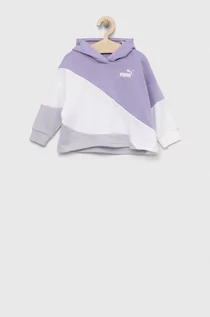Bluzy dla dziewczynek - Puma bluza dziecięca PUMA POWER Cat Hoodie TR G kolor fioletowy z kapturem wzorzysta - grafika 1