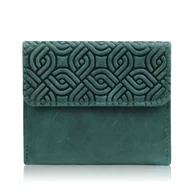 Portfele - PORTFEL DAMSKI SKÓRZANY VINTAGE MAŁY CIEMNOZIELONY Z RFID WE WZÓR GEOMETRYCZNY T-114-HGR - miniaturka - grafika 1