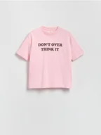 Koszulki i topy damskie - Reserved - T-shirt z nadrukiem - pastelowy róż - miniaturka - grafika 1