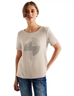 Koszulki i topy damskie - Street One Damska koszulka z krótkim rękawem z brokatem, Gładki kamień piaskowy, 34 - grafika 1