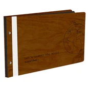 Albumy fotograficzne - Album Na Zdjęcia W Bejcowanej Drewnianej Oprawie Let'S Travel The World Together Z Czarnymi Kartami Z Grawerem - miniaturka - grafika 1