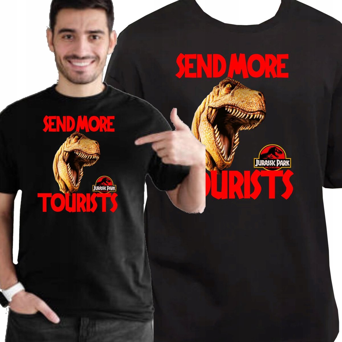 ŚMIESZNA KOSZULKA JURASSIC PARK DLA FANA FILMU DINOZAUR XXL 3438 CZARNA