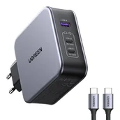 Ładowarki do telefonów - Ładowarka sieciowa Ugreen Nexode 140W C289, GaN, 2x USB-C, USB (czarna) + kabel USB-C 2m - miniaturka - grafika 1