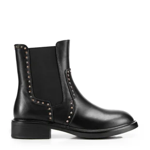 Damskie skórzane sztyblety z ozdobnymi nitami czarne - Półbuty męskie Damskie skórzane sztyblety z ozdobnymi nitami czarne - Półbuty męskie - miniaturka - grafika 1