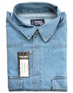 DUŻA MĘSKA KOSZULA JEANSOWA CASUAL VIKING JASNONIEBIESKA DŁUGI RĘKAW 4XL - Koszule męskie - miniaturka - grafika 1