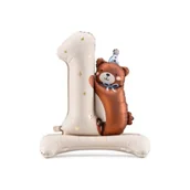 Balony i akcesoria - PartyDeco Balon foliowy 1 z Misiem 81x72cm - miniaturka - grafika 1