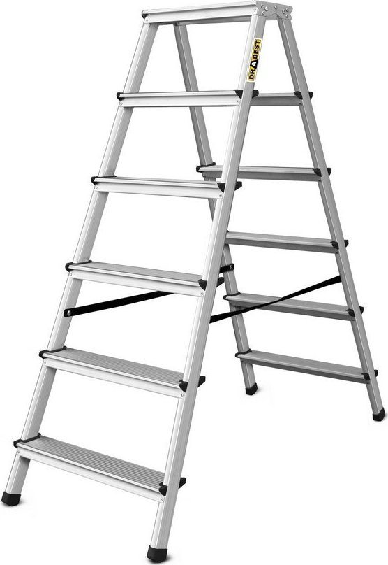 DRABEST Drabina aluminiowa, dwustronna, 6 stopni wytrzymałość: 125-150 kg wytrzymałość 125 kg
