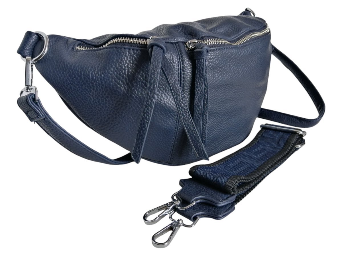 Duża Torebka Saszetka, Nerka Damska, Niebieska Torba Na Ramię (2 Paski)