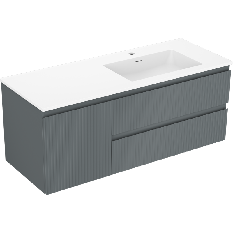 Mexen Rivel szafka łazienkowa 120 cm z umywalką Otis prawą, 2S, 1D, ryflowana, grafit/biała mat - 91A23-12047-3-BBFFF66-W18P01