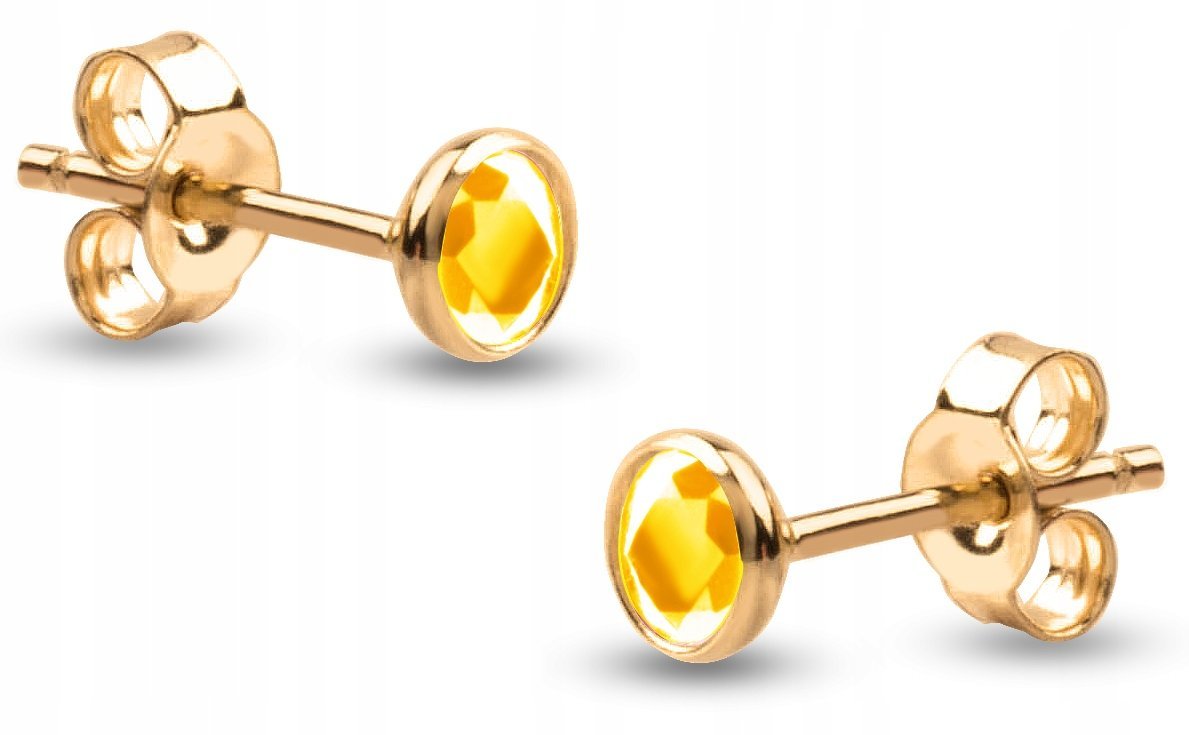 ZŁOTE KOLCZYKI NA SZTYFT ŻÓŁTE CYRKONIA 585