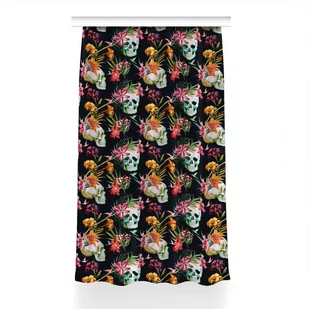 Klasyczna zasłona kolory 150x240 Czaszki i kwiaty, Fabricsy - Zasłony - miniaturka - grafika 1