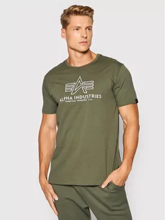 Koszulki męskie - Alpha Industries T-Shirt Basic 118505 Zielony Regular Fit - grafika 1