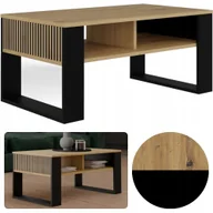 Ławy i stoliki kawowe - Stolik Kawowy Ława Ryflowana z Półką Modern 2P Slim Dąb Artisan Czarny - miniaturka - grafika 1