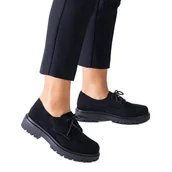 Półbuty damskie - Czarne casualowe sznurowane półbuty z eko-zamszu Eduardana - Inna marka - miniaturka - grafika 1