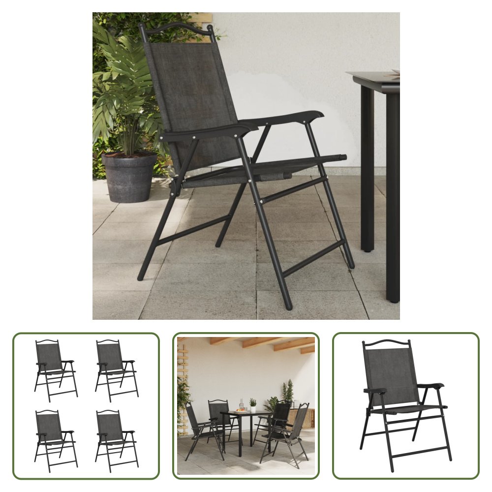 Składane krzesła ogrodowe The Living Store 4 szt. Szara stal i textilene