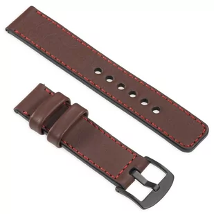 moVear uStrap C1 Skórzany pasek do Garmin Fenix 6X / 5X / 3 - Pro, Plus, Solar (koperta 51mm) z adapterem QuickFit 26mm | Brązowy z czerwonym przeszyc - Akcesoria do pulsometrów i zegarków sportowych - miniaturka - grafika 1