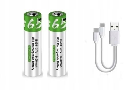 WIELOKROTNE BATERIE PALUSZKI AKUMULATORKI 18650 2 SZT ŁADOWANE KABLEM USB-C