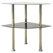 Ławy i stoliki kawowe - 2-poziomowy stolik, 38x38x50 cm, przezroczyste i czarne szkło - miniaturka - grafika 1