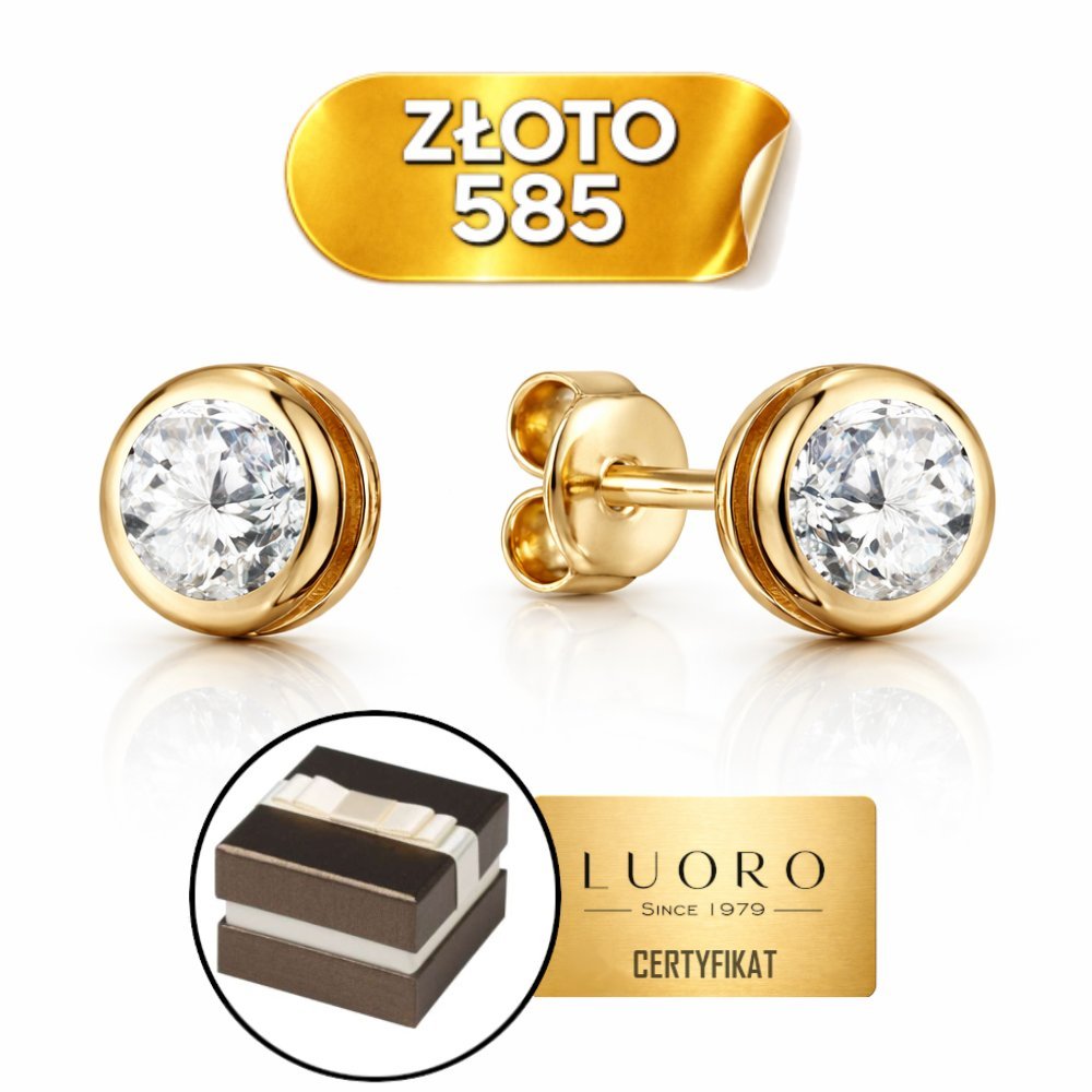 KOLCZYKI ZŁOTE 585 14K CYRKONIA OTACZANA 5,5 MM SZTYFT ELEGANCKIE
