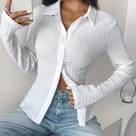 Koszule damskie - TEMU Elegancka Damska Koszula z Długim Rękawem - Jednokolorowa, Półprzezroczysta, z Zapięciem na Guziki i Kołnierzykiem, Idealna na Modę Jesień/, - miniaturka - grafika 1