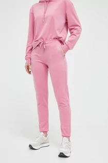 Spodnie damskie - EA7 Emporio Armani spodnie dresowe kolor różowy z nadrukiem - grafika 1