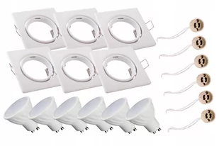 6x Zestaw oprawa kwadratowa biała + GU10 6W ciepła + gniazdo przyłączeniowe GU10 - Oprawy, klosze i abażury - miniaturka - grafika 1