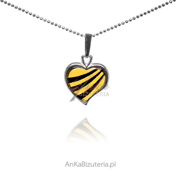 ankabizuteria.pl Srebrne serce z bursztynu grawerowane