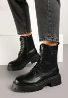 Botki damskie - Czarne Sznurowane Botki Vices na Platformie w Stylu Workerów Ozdobione Tłoczeniem Neavilora - miniaturka - grafika 1