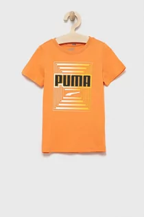 Koszulki i topy damskie - Puma t-shirt bawełniany dziecięcy kolor pomarańczowy z nadrukiem - grafika 1