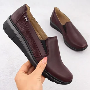 Skórzane półbuty damskie komfortowe wiśniowe Helios 350-2 czerwone - Półbuty damskie - miniaturka - grafika 1