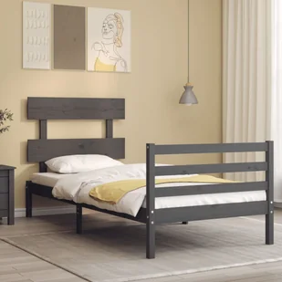vidaXL Rama łóżka z wezgłowiem, szara, 3FT, pojedyncza, lite drewno - Inne meble do sypialni - miniaturka - grafika 1