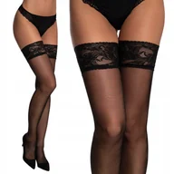Skarpetki damskie - CZARNE 40DEN pończochy gładkie SAMONOŚNE super koronka M - miniaturka - grafika 1