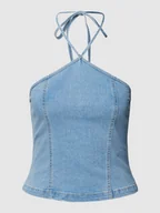 Koszulki i topy damskie - Top bandażowy z imitacji denimu model ‘NICKY’ - miniaturka - grafika 1