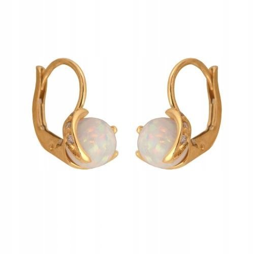 Kolczyki złote dla kobiety 585 z okrągłym opalem 9.80mm eleganckie dla niej