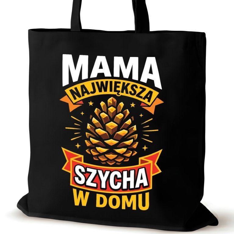 Torba bawełniana czarna dla MAMY na ramię przyjaciółki duża zakupowa
