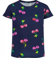 Bluzki dla dziewczynek - T-shirt z krótkim rękawem dla dziewczynki, z wiśniami, granatowy  9-13 lat - miniaturka - grafika 1