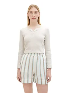 TOM TAILOR Henley damska koszulka z długim rękawem w paski z bawełny ekologicznej, 33792 - Offwhite Grey Small Stripe, M - Koszulki i topy damskie - miniaturka - grafika 1