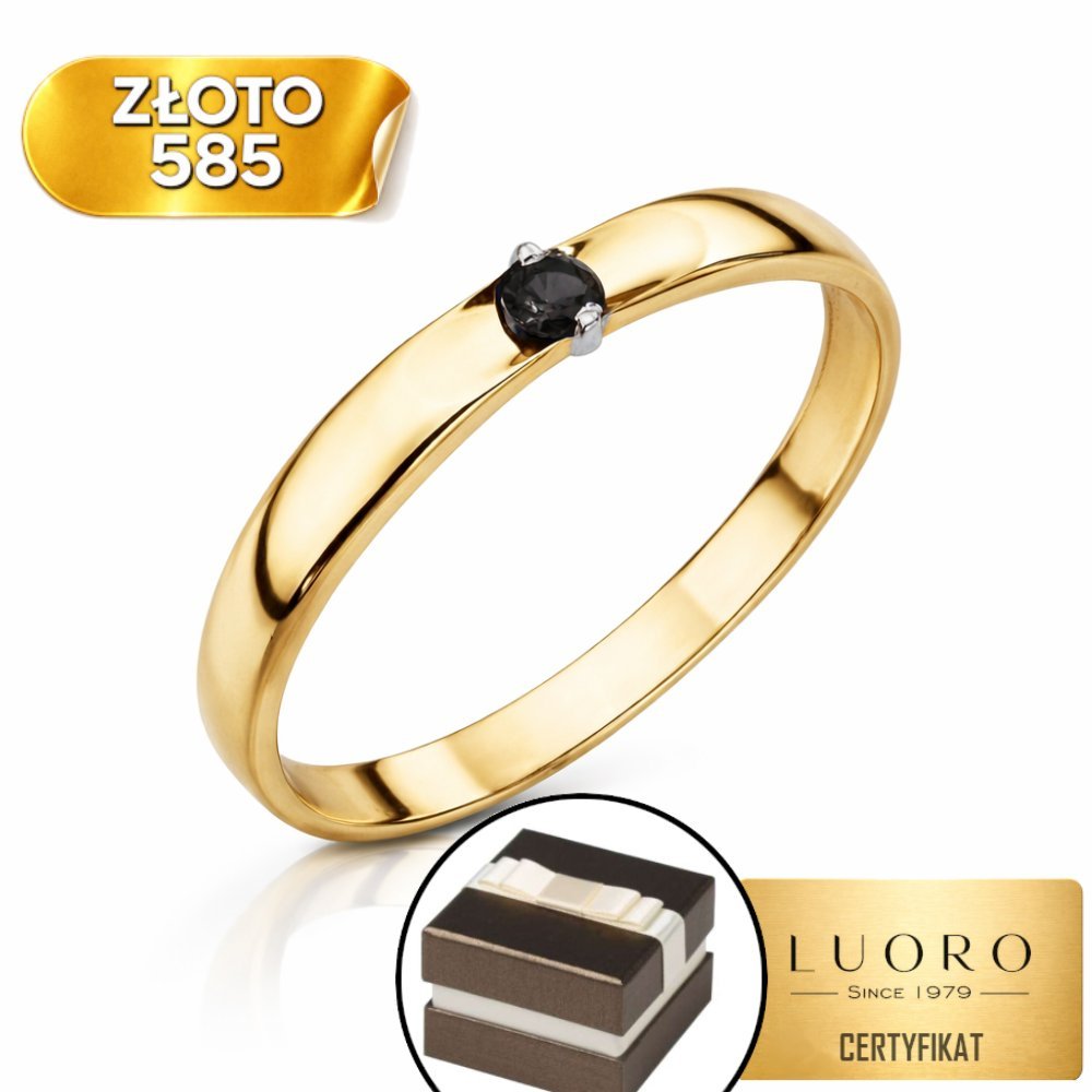 PIERŚCIONEK ZŁOTY 585 14K Z CYRKONIĄ CZARNĄ KLASYCZNY R15