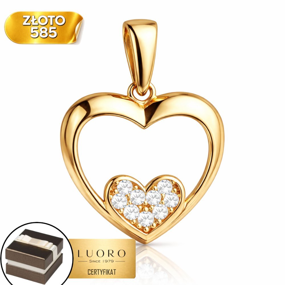 ZAWIESZKA ZŁOTA 585 14K SERCE Z CYRKONIĄ DELIKATNA 18 MM ELEGANCKA