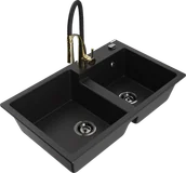 Zlewozmywaki z baterią - Mexen Tomas zlewozmywak granitowy 2-komorowy z baterią kuchenną Aster, czarny - 6516-77-73450-57-B - miniaturka - grafika 1