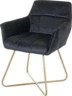 Krzesła - Krzesło do jadalni HWC-F37, krzesło kuchenne, retro design aksamitne złote nóżki ~ czarny - miniaturka - grafika 1