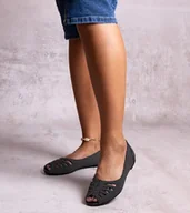 Mokasyny damskie - Czarne balerinki w kropki z wycięciem Laforge-39 - miniaturka - grafika 1