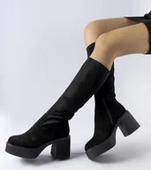 Botki damskie - Czarne ocieplane kozaki na słupku Zito-40 - miniaturka - grafika 1