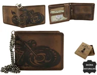 Portfele - Portfel Męski Wild Skóra Naturalna Duży Poziomy Dwa Skrzydełka I Łańcuszek N992C BRĄZOWY RFID ,,MOTOR,, 12 x 9,5 x 3 [cm] - miniaturka - grafika 1