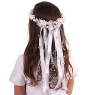 Ozdoby do włosów - Wianek komunijny biało różowy z perełkami do komunii wianki komunijne komunia WM47-21 - miniaturka - grafika 1